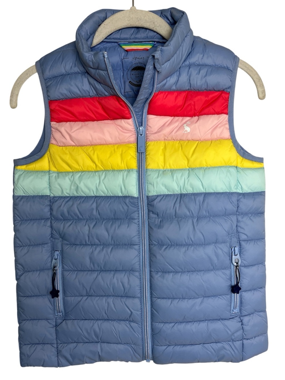 Joules Croft Colorblock Rainbow Stripe Puffer Vest Sz 9 years